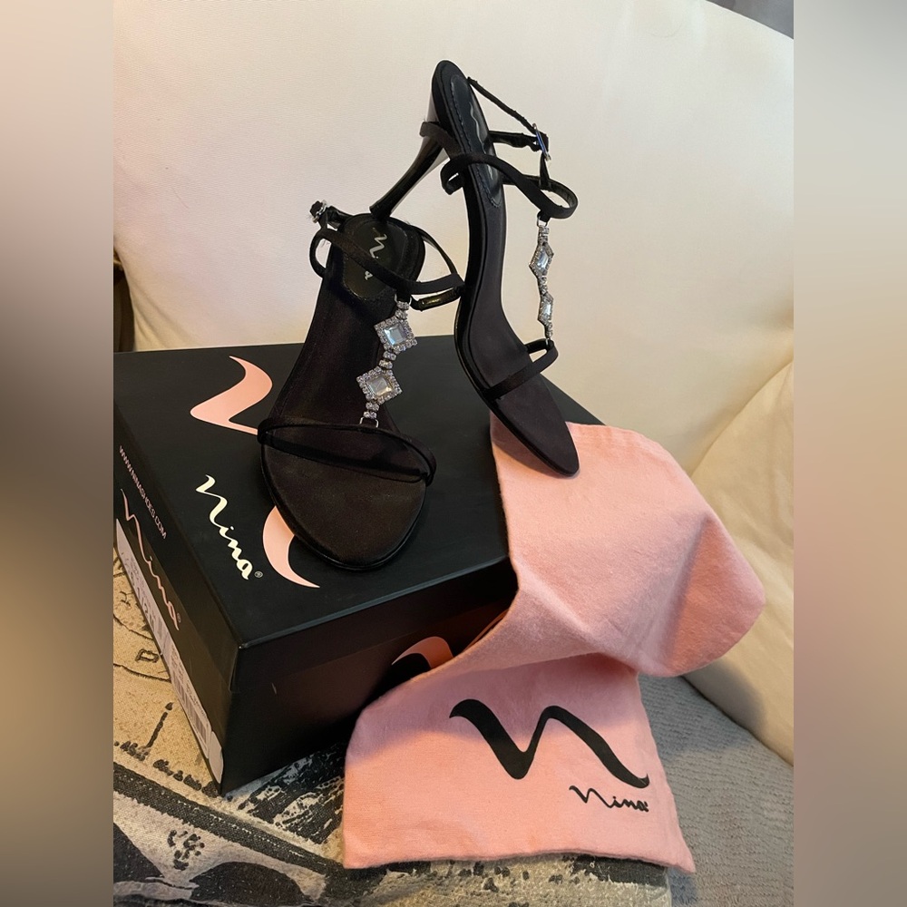 Nina Elegant Black Heels with Crystal Accents